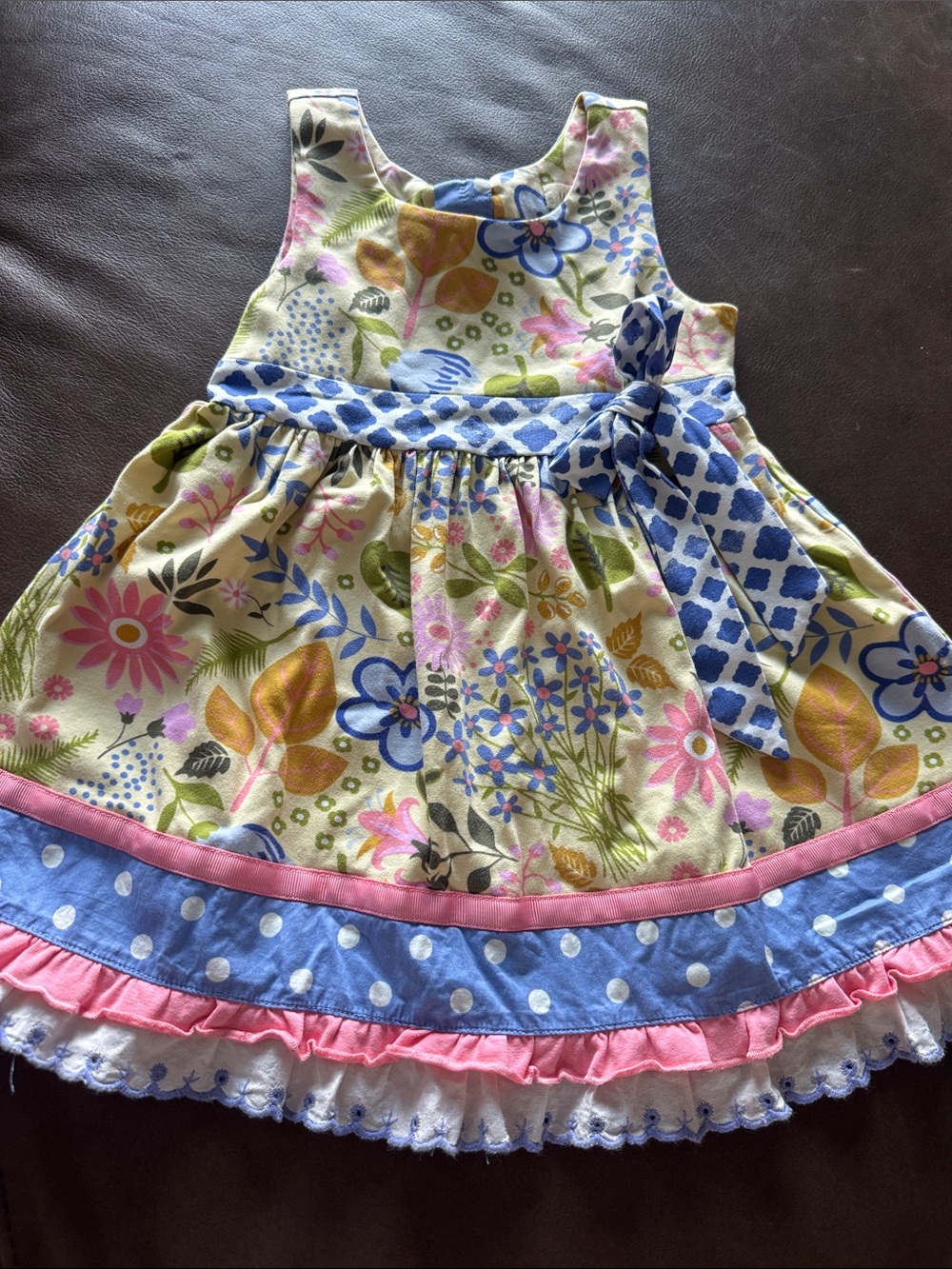 Matilda Jane Floral Multicolor Sundress with Blue Polka Dot Sash